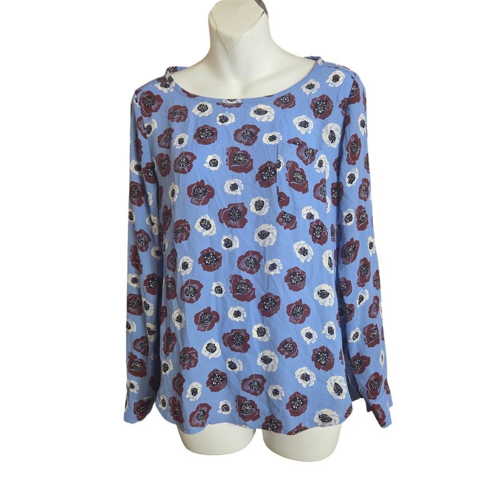 Ann Taylor LOFT Floral Blouse Size XS Blue Maroon Long Sleeve